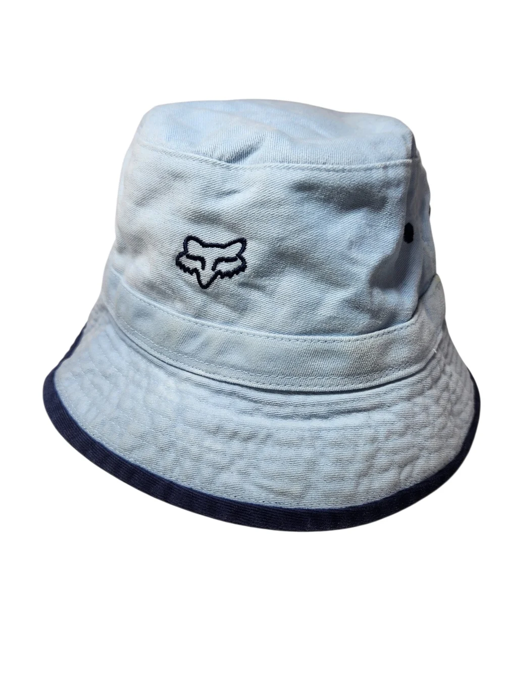 Fox Racing Light Blue Bucket Hat Navy Trim Embroidered Logo Adult Cotton OSFA